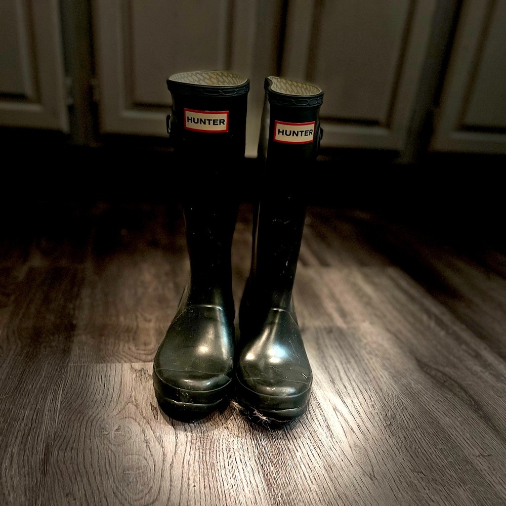 Black hunter rain boots original, children size 3m/4f eu 34